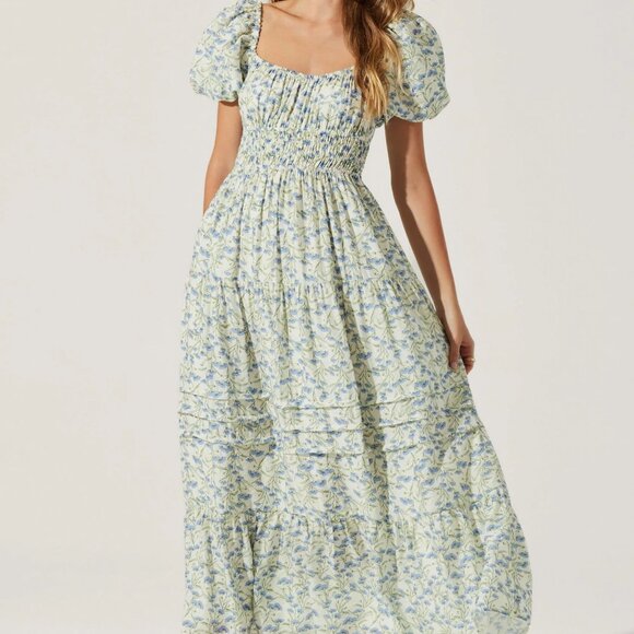 Astr Dresses & Skirts - Astr Pale Yellow and Light Blue Floral Maxi Dress